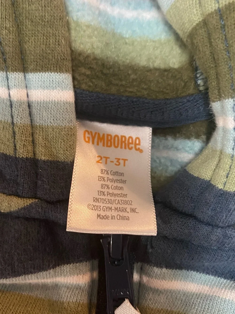 Gymboree toddler 2T-3T Striped Hooded Zip-Up Sweatshirt in Olive, Navy & Orange